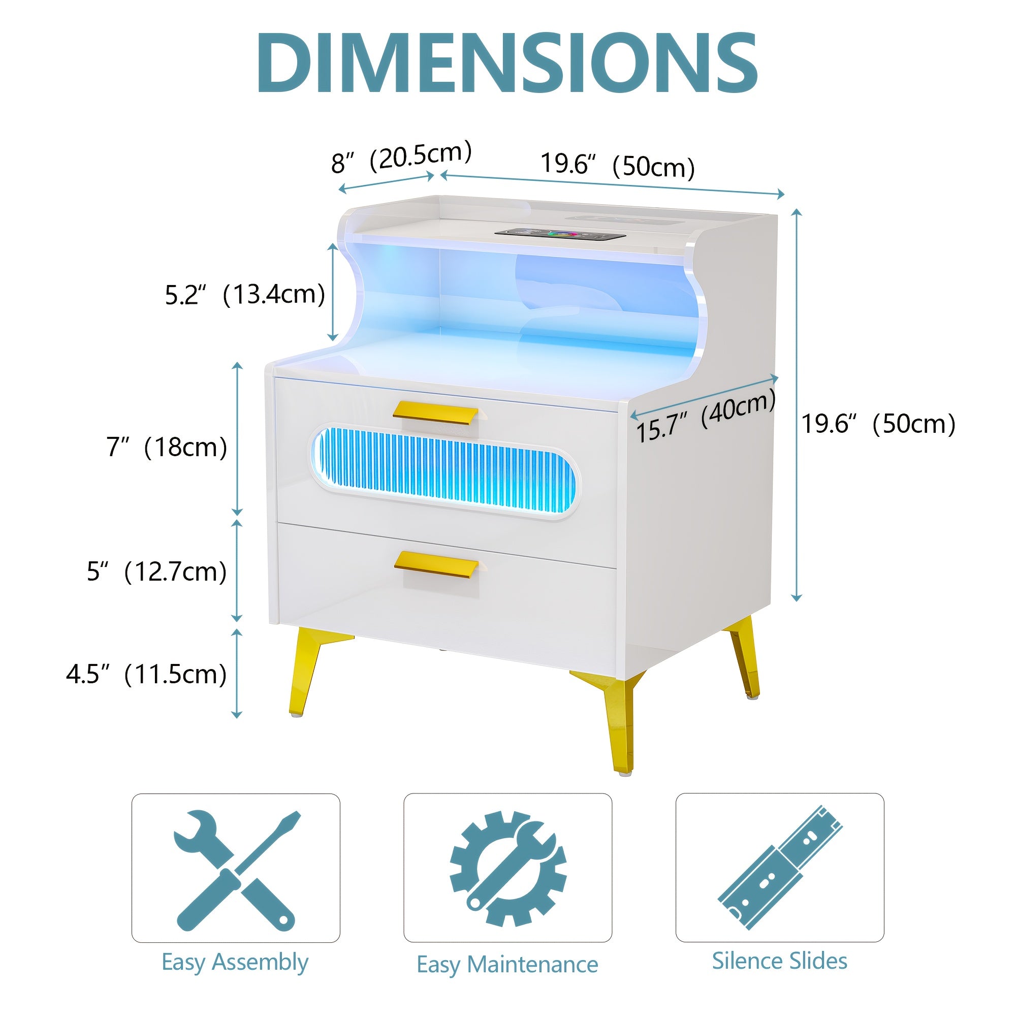 HWB Smart RGB LED Nightstand with Wireless Charging Station