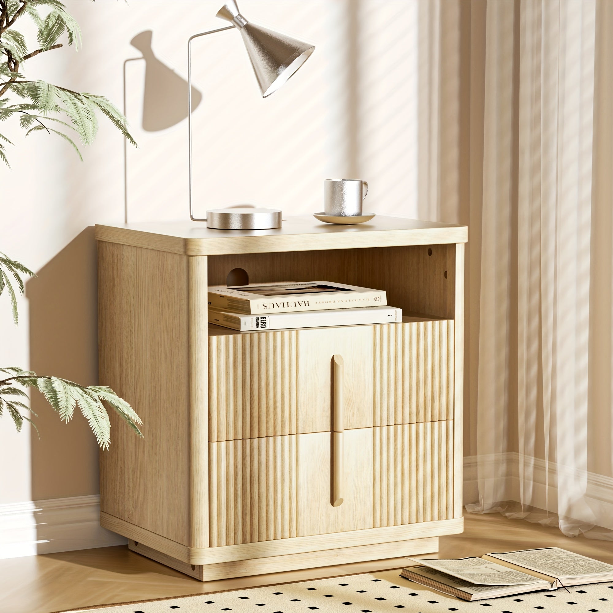 Fluted Nightstand with Charging Station