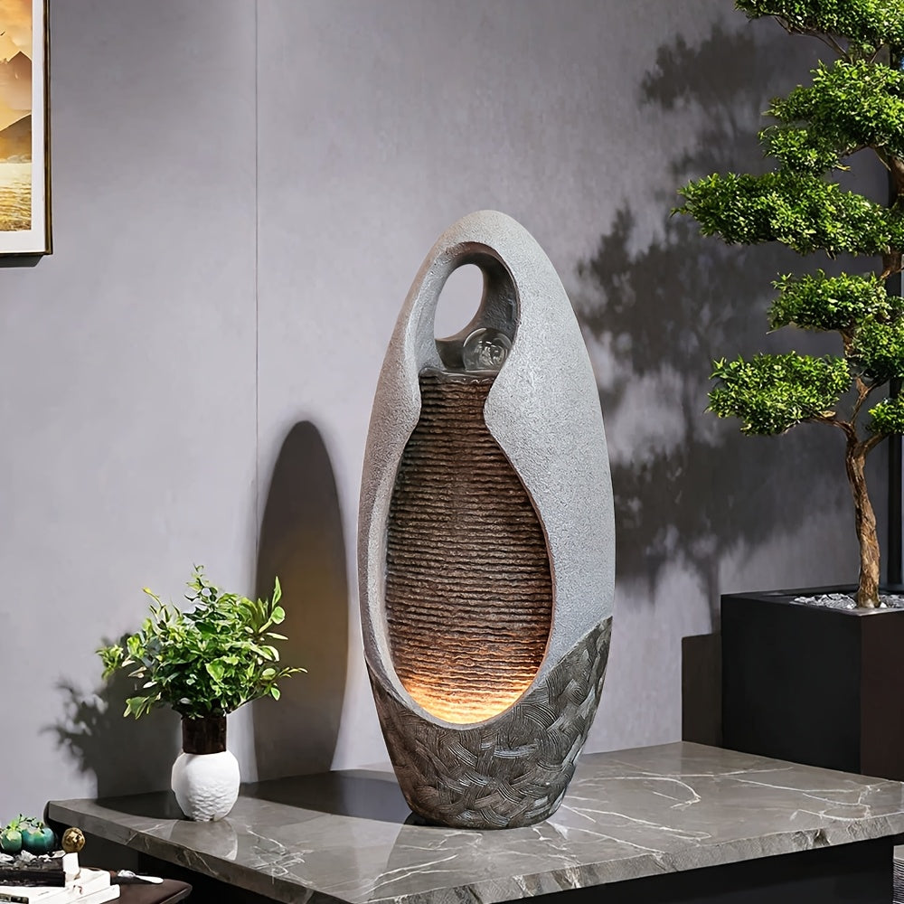 Large Pebble Floor Fountain Ornament with Glass Ball And Lights