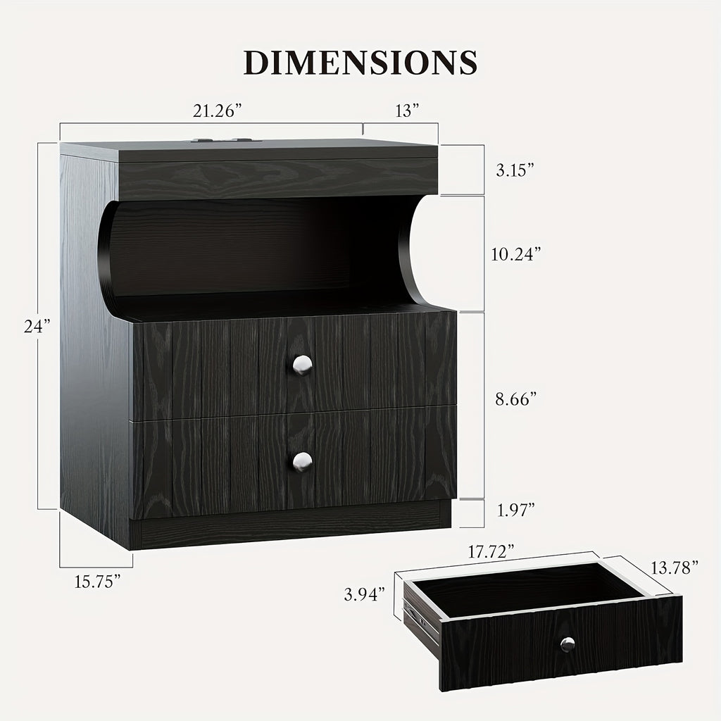LED Nightstand with Charging Station