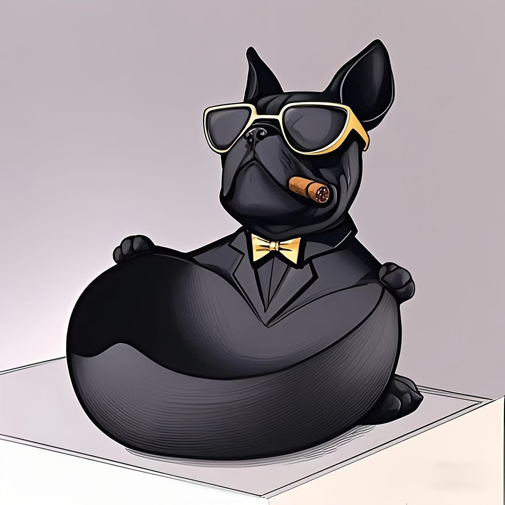 French Bulldog Sculpture with Glasses & Golden Bow Tie