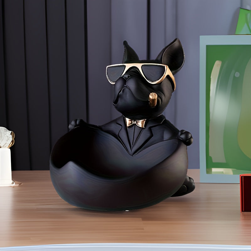 French Bulldog Sculpture with Glasses & Golden Bow Tie