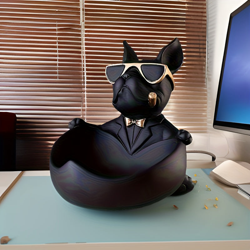 French Bulldog Sculpture with Glasses & Golden Bow Tie