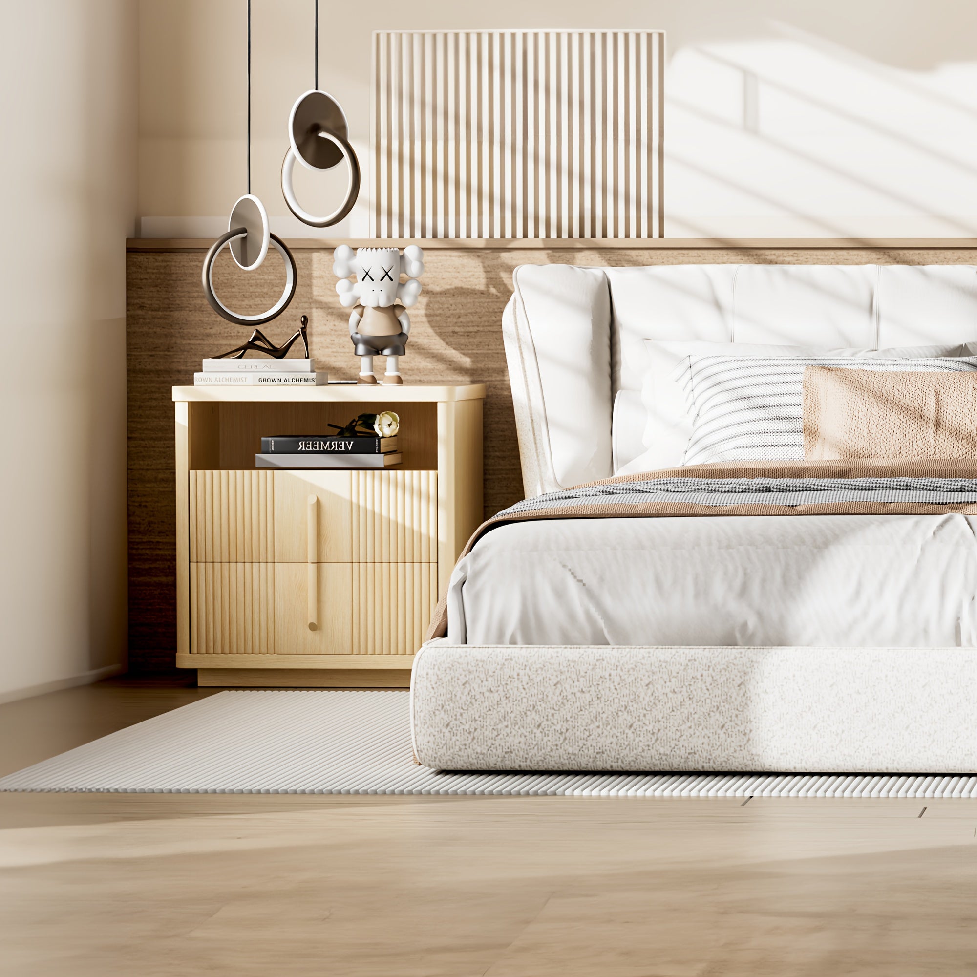 Fluted Nightstand with Charging Station
