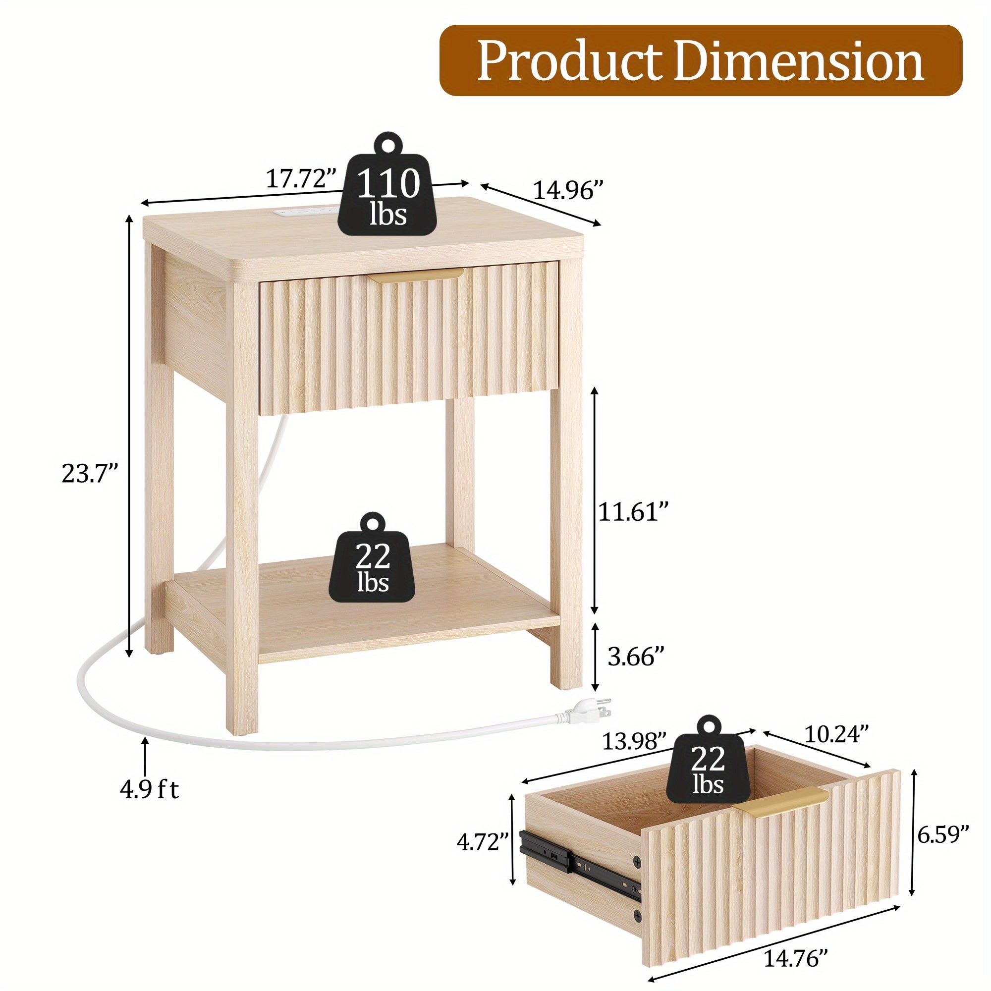 Modern Nightstand with Charging Station