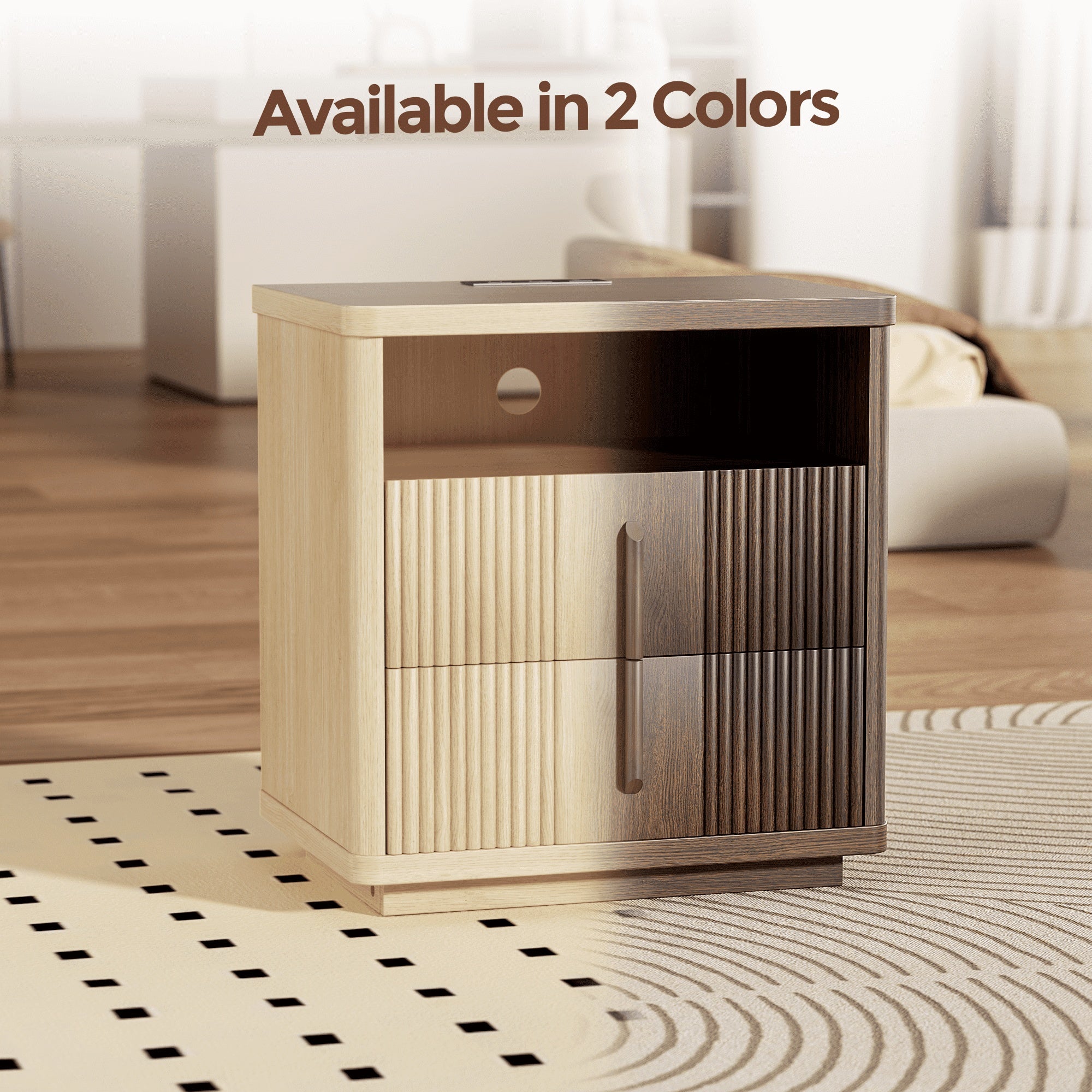 Fluted Nightstand with Charging Station