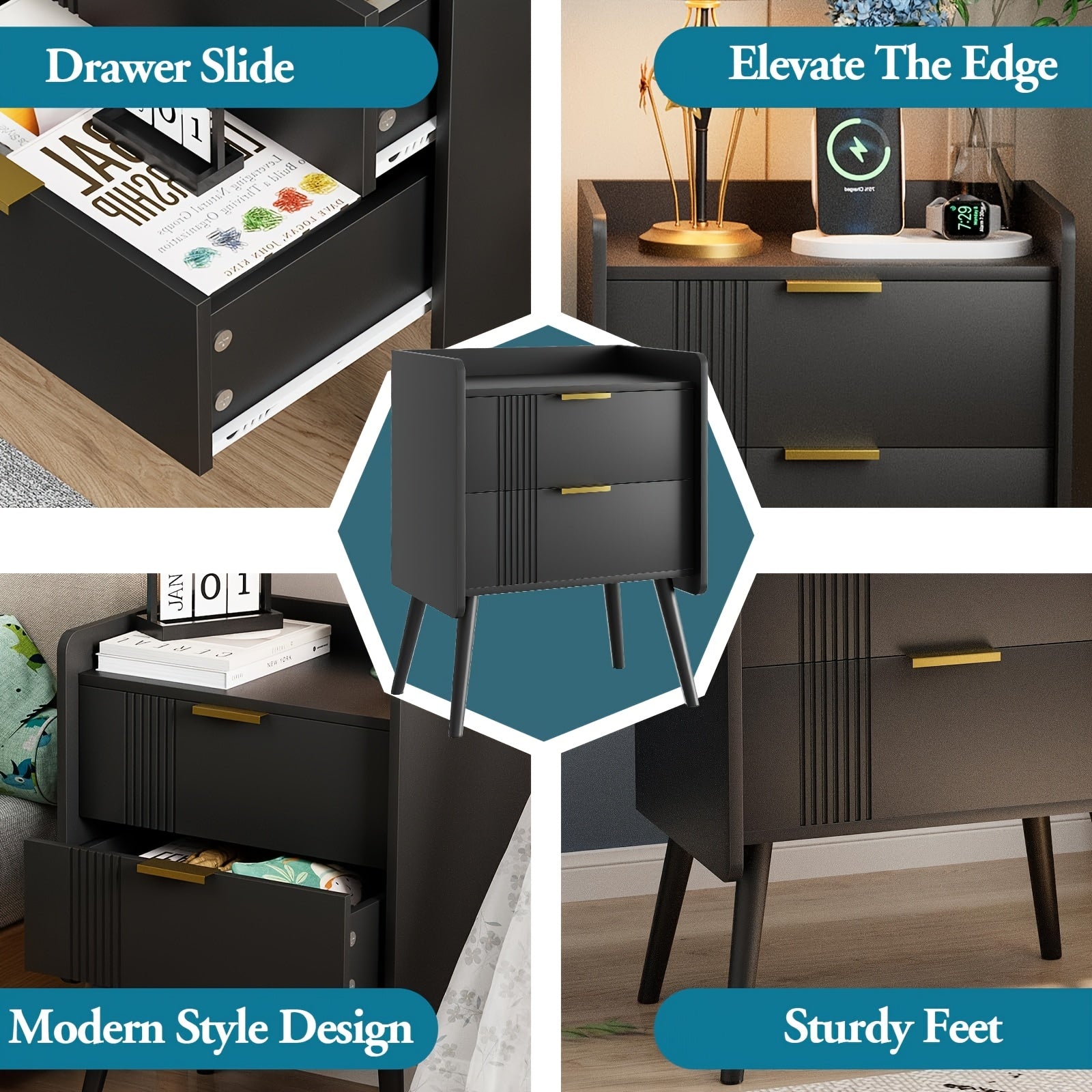Nightstand Modern Nightstand With 2 Storage Drawers